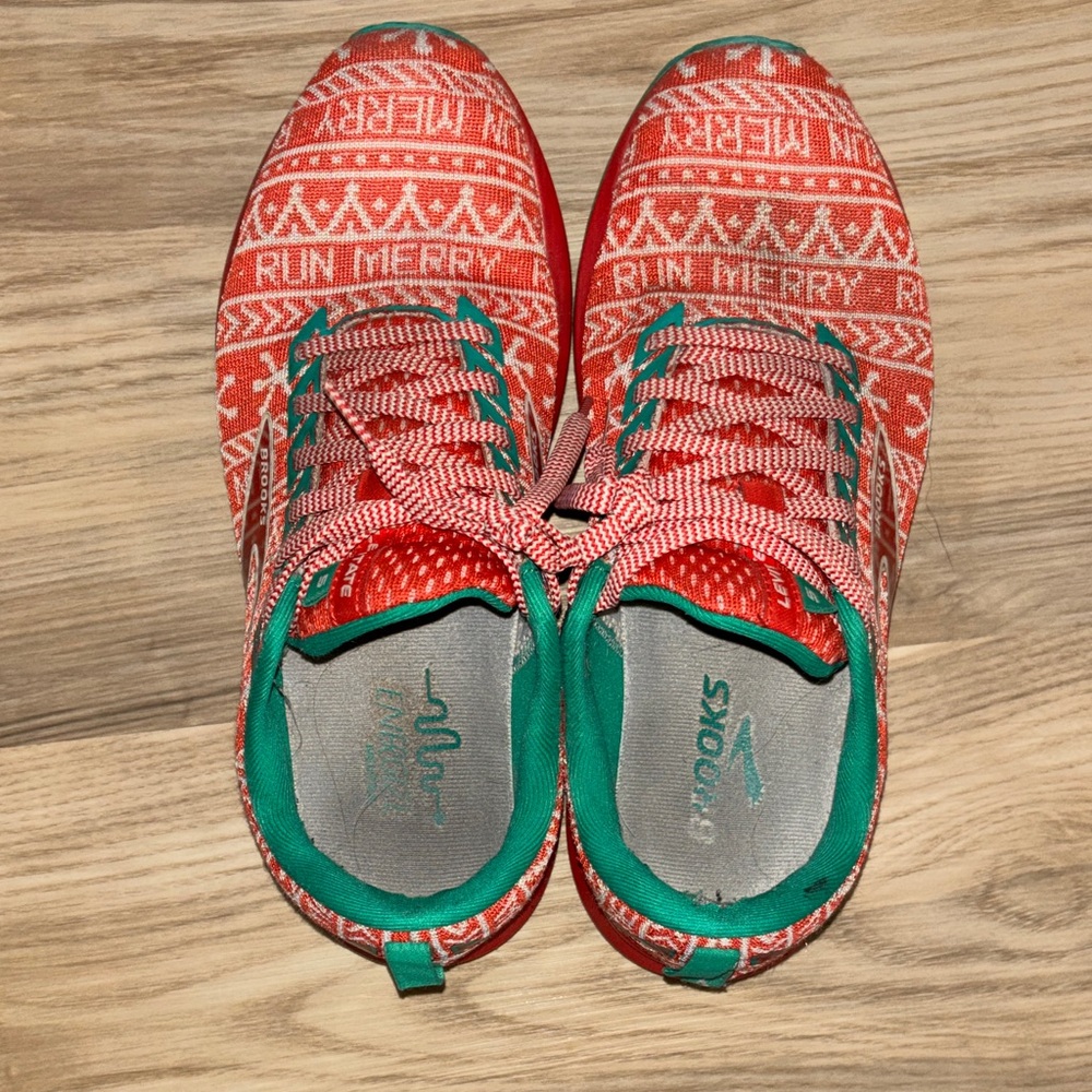 Brooks Red and Green Festive Sneakers